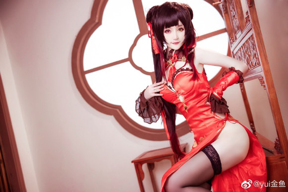 《约会大作战》时崎狂三桃花旗袍Cosplay【CN:yui金鱼】