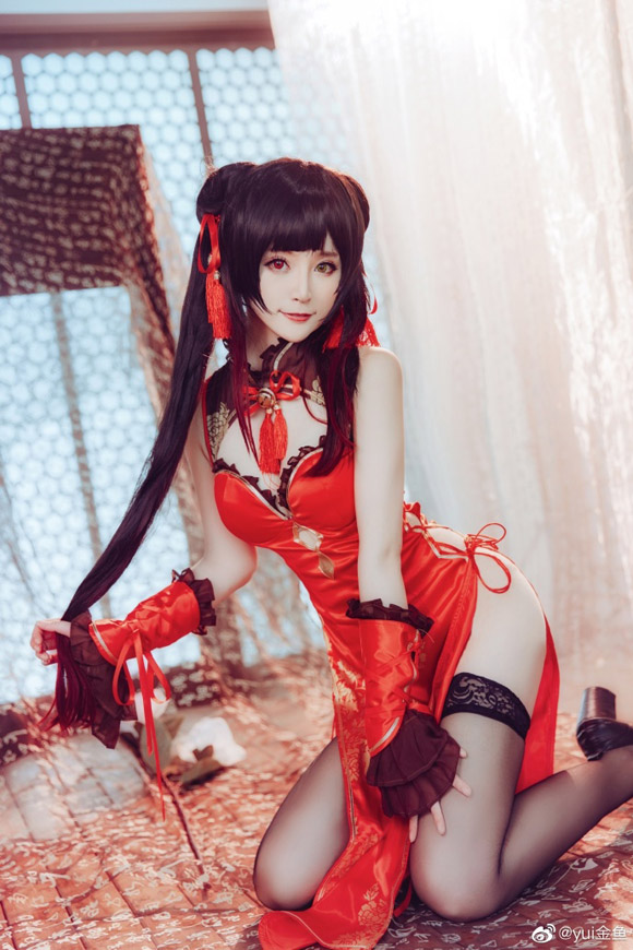 《约会大作战》时崎狂三桃花旗袍Cosplay【CN:yui金鱼】